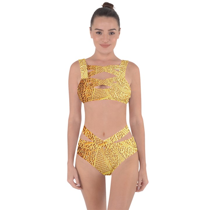 Gold Pattern Bandaged Up Bikini Set 