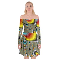 Fractals Random Bluray Off Shoulder Skater Dress