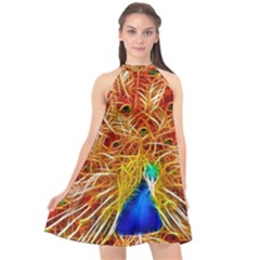 Fractal Peacock Art Halter Neckline Chiffon Dress  by BangZart