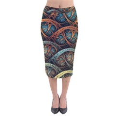 Fractal Art Pattern Flower Art Background Clored Velvet Midi Pencil Skirt