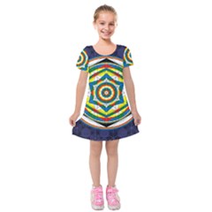 Flower Of Life Universal Mandala Kids  Short Sleeve Velvet Dress by BangZart