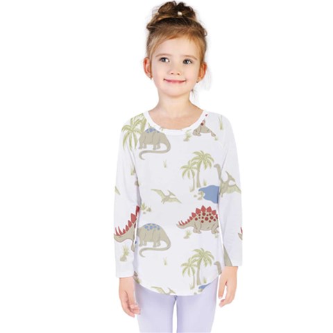 Dinosaur Art Pattern Kids  Long Sleeve Tee by BangZart