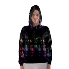 Digital Art Psychedelic Face Skull Color Hooded Wind Breaker (women)