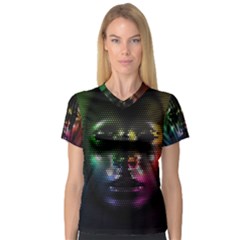 Digital Art Psychedelic Face Skull Color V-neck Sport Mesh Tee