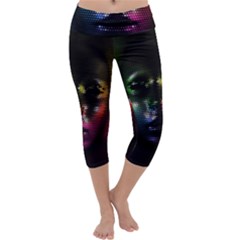 Digital Art Psychedelic Face Skull Color Capri Yoga Leggings