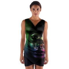 Digital Art Psychedelic Face Skull Color Wrap Front Bodycon Dress