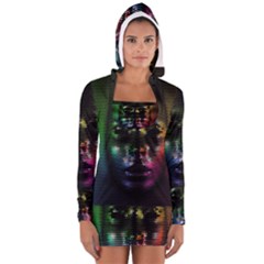 Digital Art Psychedelic Face Skull Color Long Sleeve Hooded T-shirt