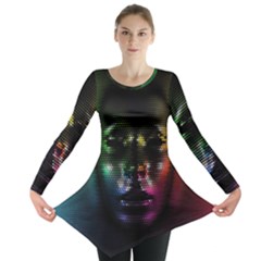 Digital Art Psychedelic Face Skull Color Long Sleeve Tunic 