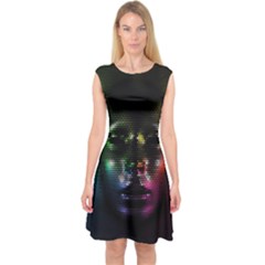 Digital Art Psychedelic Face Skull Color Capsleeve Midi Dress