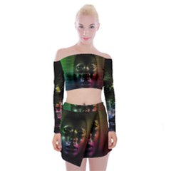 Digital Art Psychedelic Face Skull Color Off Shoulder Top With Skirt Set by BangZart