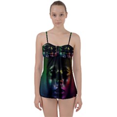 Digital Art Psychedelic Face Skull Color Babydoll Tankini Set by BangZart