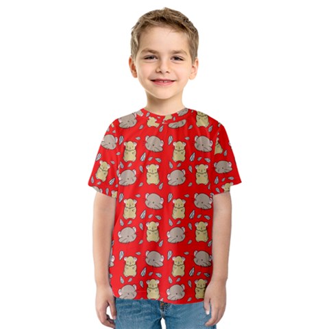 Cute Hamster Pattern Red Background Kids  Sport Mesh Tee by BangZart