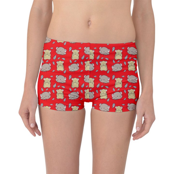 Cute Hamster Pattern Red Background Reversible Boyleg Bikini Bottoms