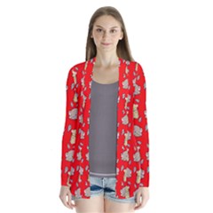 Cute Hamster Pattern Red Background Drape Collar Cardigan