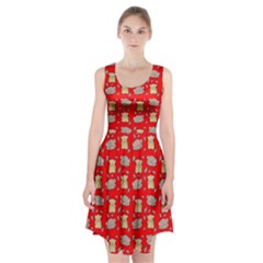 Cute Hamster Pattern Red Background Racerback Midi Dress