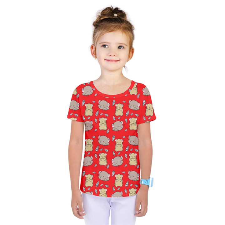 Cute Hamster Pattern Red Background Kids  One Piece Tee