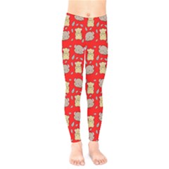 Cute Hamster Pattern Red Background Kids  Legging by BangZart