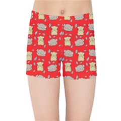 Cute Hamster Pattern Red Background Kids Sports Shorts