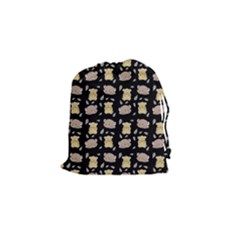 Cute Hamster Pattern Black Background Drawstring Pouches (small) 