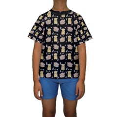 Cute Hamster Pattern Black Background Kids  Short Sleeve Swimwear by BangZart