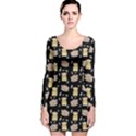 Cute Hamster Pattern Black Background Long Sleeve Velvet Bodycon Dress View1