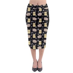 Cute Hamster Pattern Black Background Midi Pencil Skirt