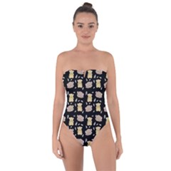 Cute Hamster Pattern Black Background Tie Back One Piece Swimsuit