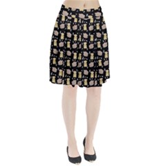 Cute Hamster Pattern Black Background Pleated Skirt