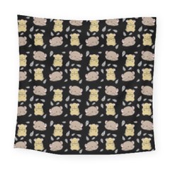 Cute Hamster Pattern Black Background Square Tapestry (large) by BangZart