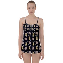 Cute Hamster Pattern Black Background Babydoll Tankini Set by BangZart