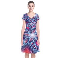 Creative Abstract Short Sleeve Front Wrap Dress