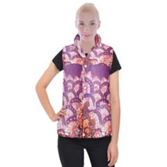 Colorful Art Traditional Batik Pattern Women s Button Up Puffer Vest by BangZart