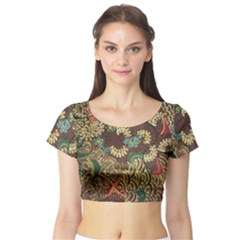 Colorful The Beautiful Of Art Indonesian Batik Pattern Short Sleeve Crop Top (tight Fit)