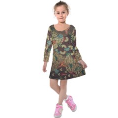 Colorful The Beautiful Of Art Indonesian Batik Pattern Kids  Long Sleeve Velvet Dress