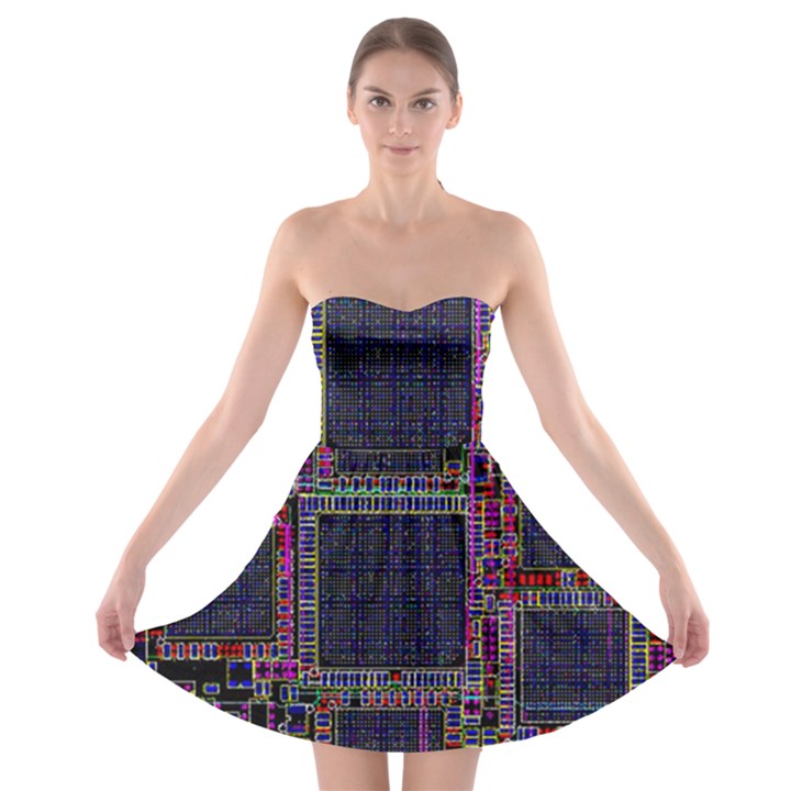 Cad Technology Circuit Board Layout Pattern Strapless Bra Top Dress