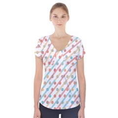 Simple Saturated Pattern Short Sleeve Front Detail Top by linceazul