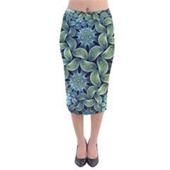 Blue Lotus Velvet Midi Pencil Skirt