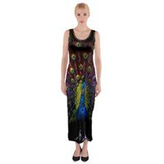 Beautiful Peacock Feather Fitted Maxi Dress by BangZart