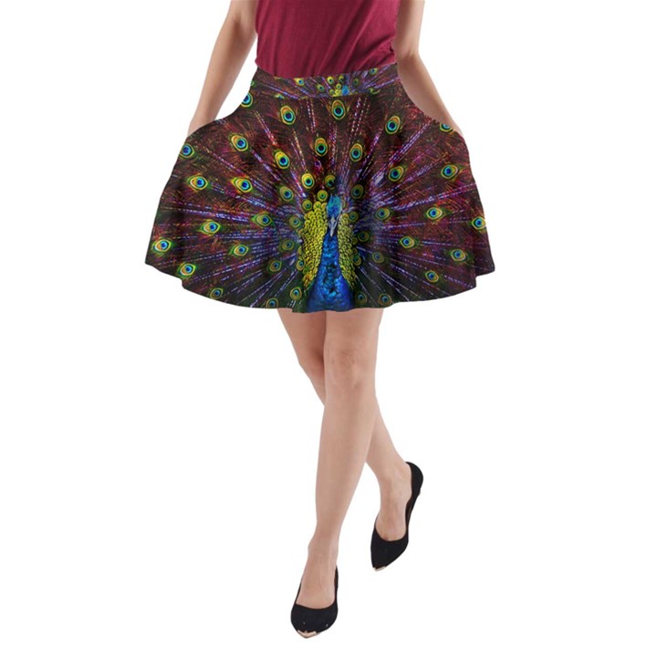 Beautiful Peacock Feather A-Line Pocket Skirt