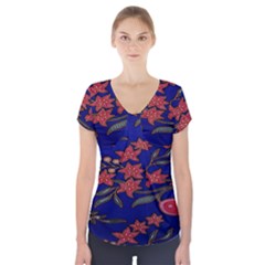 Batik  Fabric Short Sleeve Front Detail Top