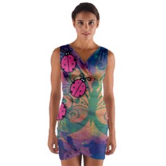 Background Colorful Bugs Wrap Front Bodycon Dress