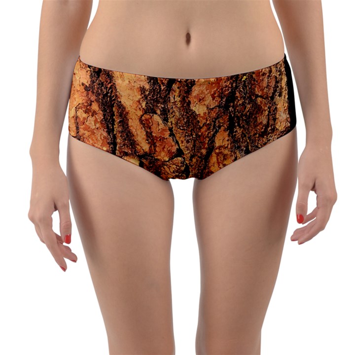 Bark Texture Wood Large Rough Red Wood Outside California Reversible Mid-Waist Bikini Bottoms