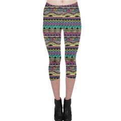 Aztec Pattern Cool Colors Capri Leggings 