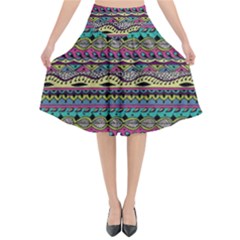 Aztec Pattern Cool Colors Flared Midi Skirt