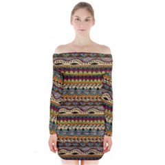 Aztec Pattern Ethnic Long Sleeve Off Shoulder Dress