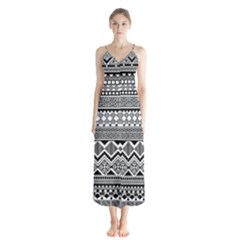 Aztec Pattern Design Button Up Chiffon Maxi Dress