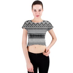 Aztec Pattern Design(1) Crew Neck Crop Top