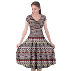 Aztec Pattern Art Cap Sleeve Wrap Front Dress