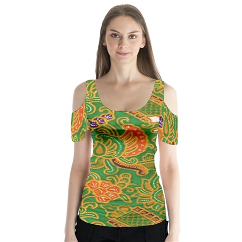 Art Batik The Traditional Fabric Butterfly Sleeve Cutout Tee  by BangZart