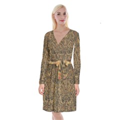 Art Indonesian Batik Long Sleeve Velvet Front Wrap Dress by BangZart